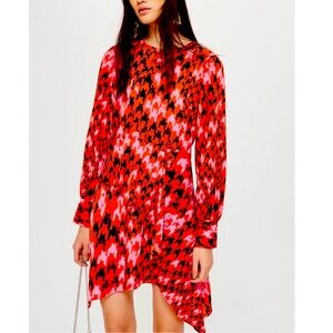 TOPSHOP Houndstooth Asymmetric Long Sleeve Dress size 6 Used, great condition